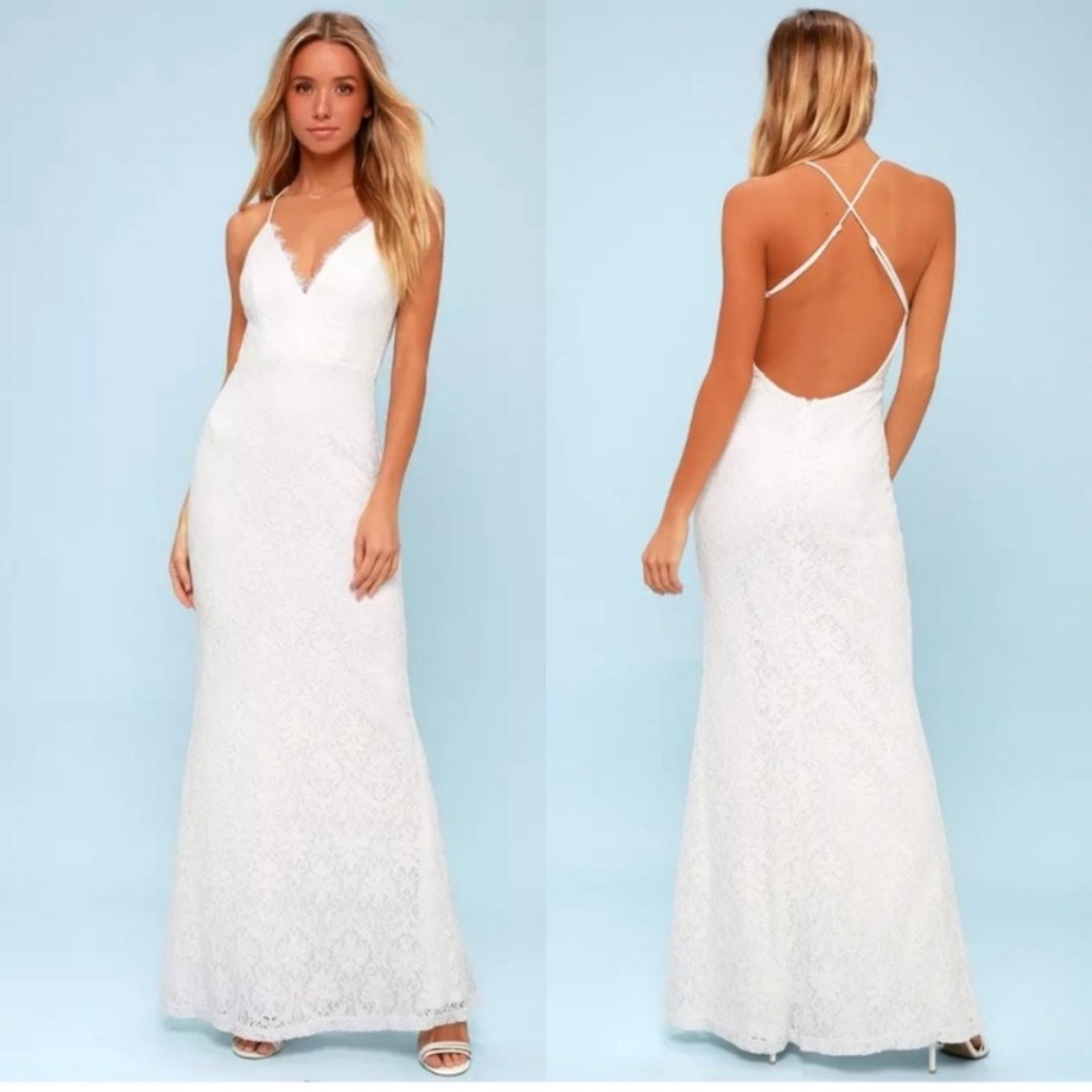 Lulu’s Alice Crisscross Backless Lace Dress Gown